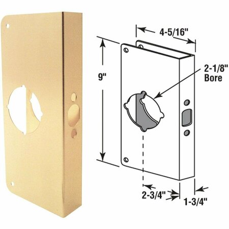 DEFENDER SECURITY 1-3/4 In. x 2-3/4 In. Brass Door Reinforcer U 9550